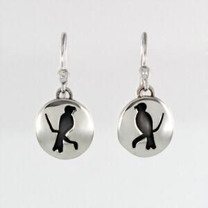 Far Fetched Bird Cutout Dangle Earrings 925 Sterling Silver Black Resin